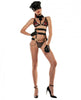 Role Play Officer Bra Collar, Bottom, Handcuffs & Eye Mask Black S/M