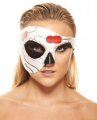 Day Of The Dead Rose Half Mask White Black Red
